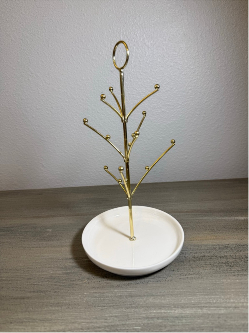 gold-colored jewelry tree stand ornament display trinket tray